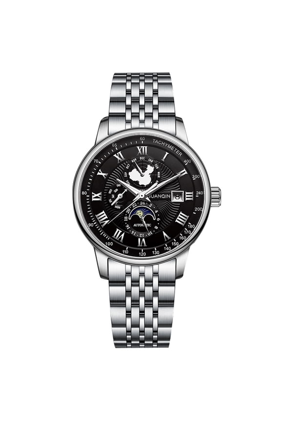 Men Calendar Moon Phase Multifunctional Vintage Wristwatch Analog Automatic Mechanical Self-Wind Stylish Wrist Watch Steel or Leather Band Sapphire Waterproof Luminous Business Clock