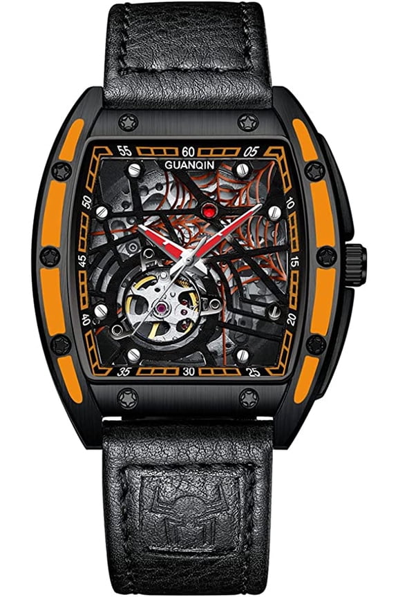 Men Japan Automatic Mechanical Luminous Tonneau Design Stainless Steel/Leather/Rubber Wrist Watch Skeleton Tourbillon Sapphire Crystal Waterproof Self-Winding Clock