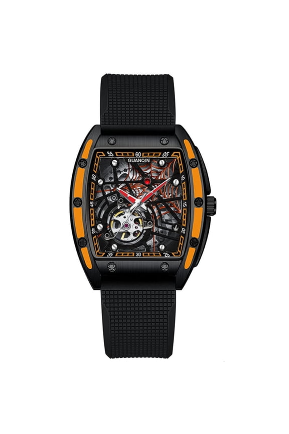 Men Japan Automatic Mechanical Luminous Tonneau Design Stainless Steel/Leather/Rubber Wrist Watch Skeleton Tourbillon Sapphire Crystal Waterproof Self-Winding Clock