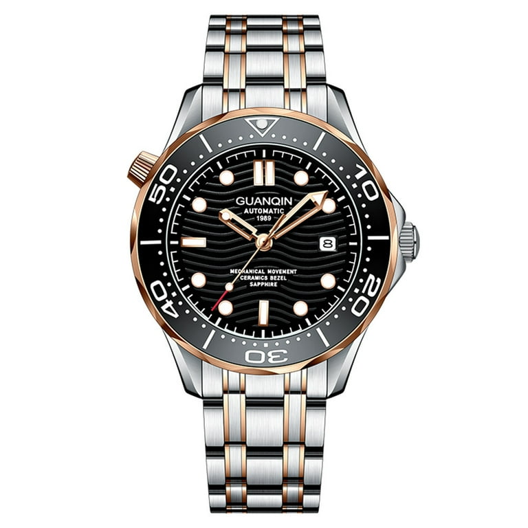 GUANQIN Men Japan Mechanical Movement Vintage Wristwatch Stainless Steel Automatic Self Winding Sapphire Crystal Business Clock Male Waterproof 100M