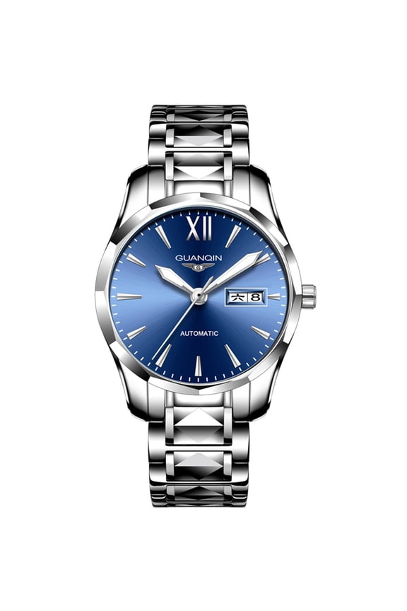 Men Japan Movement Automatic Self Winding Business Wrist Watch with Scratch-Resistant Sapphire Crystal Lens Tungsten Steel Bracelet Luminous Calendar Week Clock Man Gift for Christmas Birthday