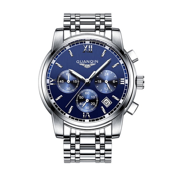 GUANQIN Men Quartz Wrist Watch Fashion Analog Sport Watch Stainless Steel Luxury Design Luminous Date Chronograph Waterproof