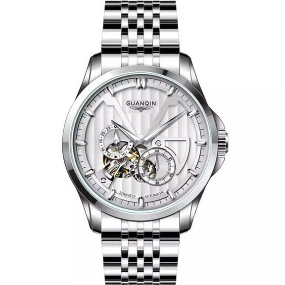 GUANQIN Men Skeleton Automatic Mechanical Self-Wind Business Wristwatch Luminous Stainless Steel Vintage Wrist Watch Classic Sapphire Crystal Waterproof Multifunctional Clock