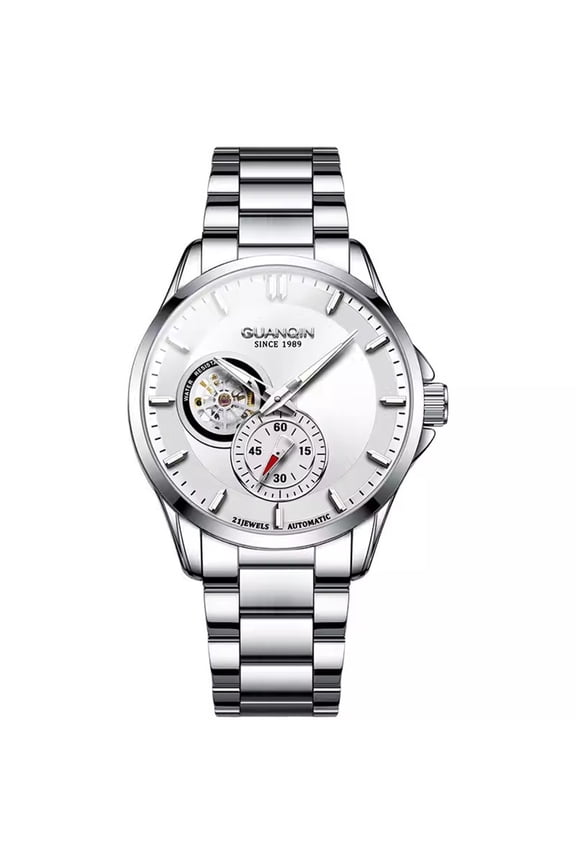 Men Skeleton Automatic Self-Winding Mechanical Business Wristwatch Luminous Stainless Steel Vintage Wrist Watch Classic Sapphire Crystal Waterproof Multifunctional Clock