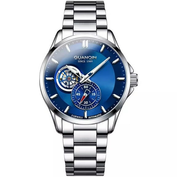 GUANQIN Men Skeleton Automatic Self-Winding Mechanical Business Wristwatch Luminous Stainless Steel Vintage Wrist Watch Classic Sapphire Crystal Waterproof Multifunctional Clock