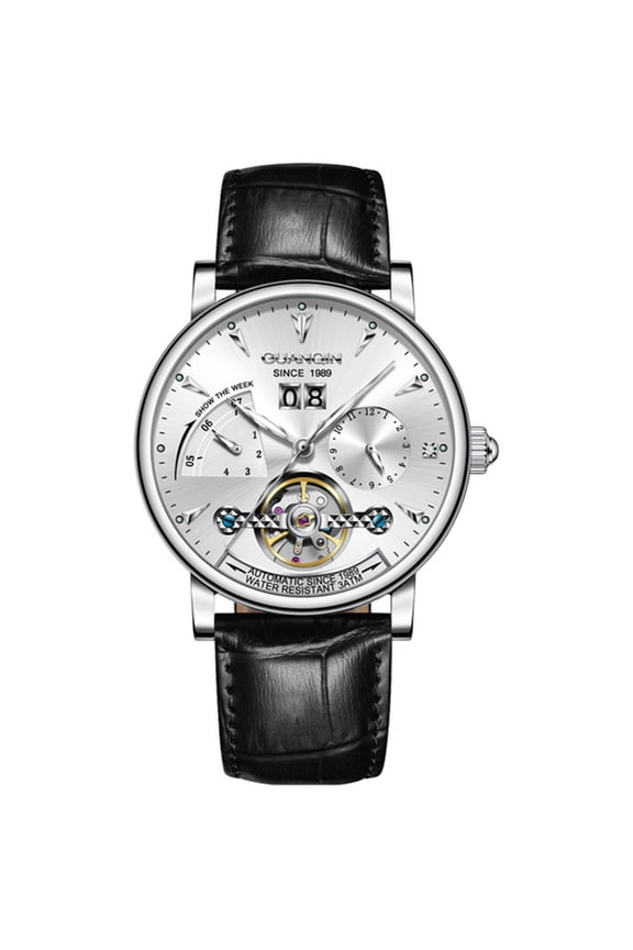 Men Skeleton Automatic Self-Winding Mechanical Wristwatch Luminous Stainless Steel Leather Vintage Wrist Watch Sapphire Crystal Waterproof Multifunctional Dial Clock