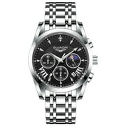 GUANQIN Men Sport Analog Stainless Steel Leather Band Wristwatch Dress Waterproof Calendar Moon Phase Multifunctional Quartz Wrist Watch Casual Fashion Luminous Clock