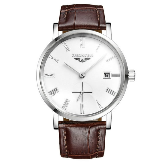 GUANQIN Men Vintage Calendar Analog Automatic Self Winding Mechanical Wrist Watch with Stainless Steel Case and Leather Strap Sapphire Mirror