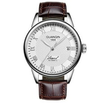 GUANQIN Men Vintage Clock Analog Automatic Self-Winding Mechanical Stainless Steel Leather Business Wrist Watch Man Date Calendar Waterproof Sapphire Mirror Great Gift Choice