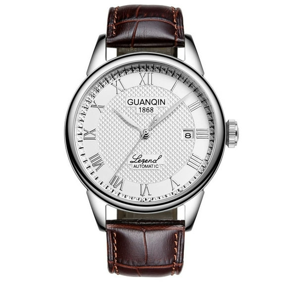 GUANQIN Men Vintage Clock Analog Automatic Self-Winding Mechanical Stainless Steel Leather Business Wrist Watch Man Date Calendar Waterproof Sapphire Mirror Great Gift Choice