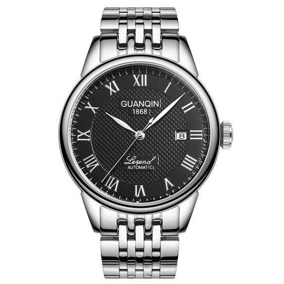 GUANQIN Men Vintage Clock Analog Automatic Self-Winding Mechanical Stainless Steel Leather Business Wrist Watch Man Date Calendar Waterproof Sapphire Mirror Great Gift Choice