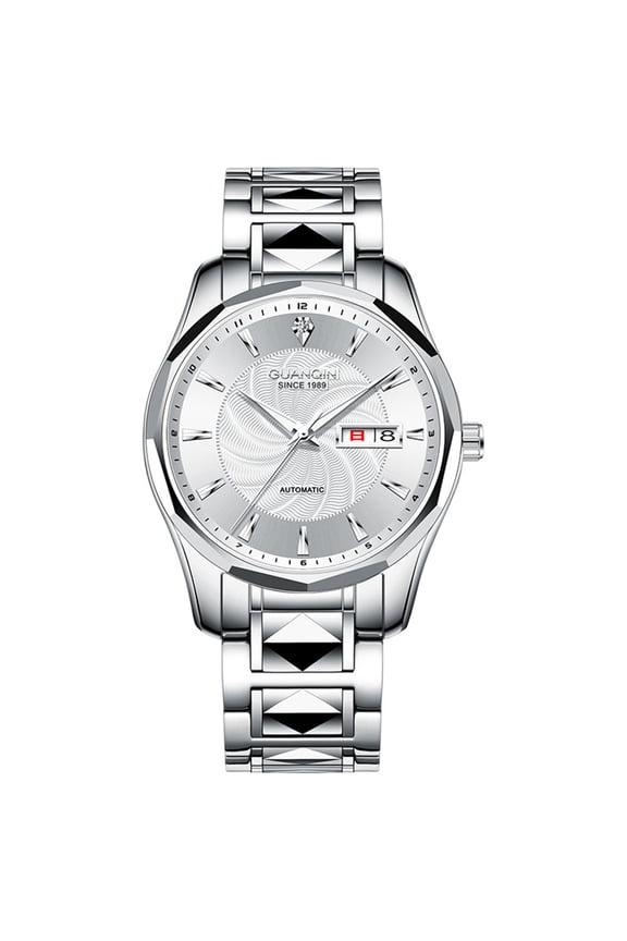 Men Women Calendar Week Rhinestone Vintage Japanese Automatic Self-Winding Mechanical Wrist Watch Tungsten Steel Sapphire Crystal Waterproof Luminous Business Clock