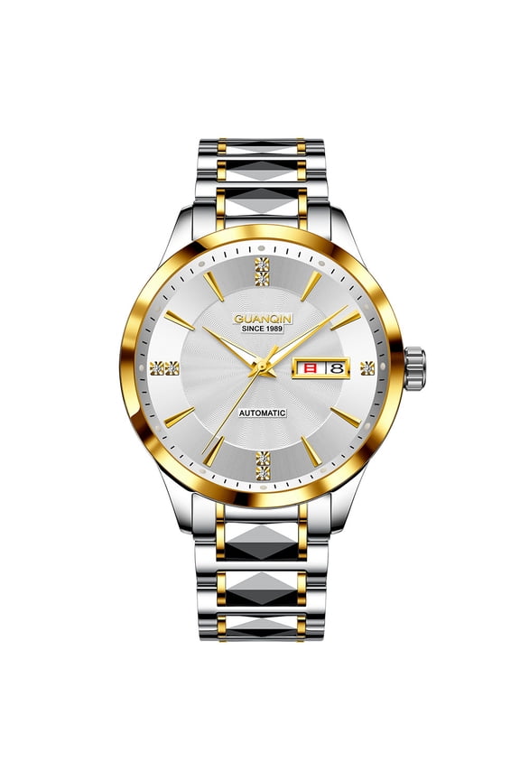Men Women Couple Calendar Week Diamond Vintage Japanese Automatic Self-Winding Mechanical Wrist Watch Tungsten Steel Band Sapphire Crystal Waterproof Luminous Clock