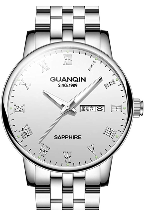 Men's Quartz Fashion Luminous Calendar Wrist Watch with Analog Display and Stainless Steel Band