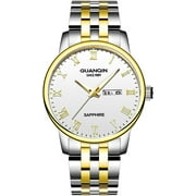 GUANQIN Mens Quartz Fashion Luminous Calendar Wrist Watch with Analog Display and Stainless Steel Band