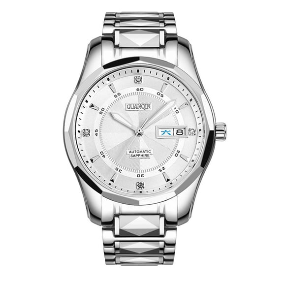 GUANQIN Popular Brand Analog Rhinestones Men Japan NH36 Movement Automatic Self-Winding Mechanical Waterproof Luminous Calendar Week Tungsten Steel Band Business Wrist Watch Sapphire Mirror