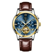 GUANQIN Rhinestone Skeleton Multifunctional Dial Automatic Self-Winding Mechanical Men Wrist Watch Business Steel Leather Sapphire Crystal Waterproof Clock Luminous Moon Phase