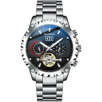 GUANQIN Skeleton Automatic Mechanical Men Wrist Watch Business Stainless Steel Sapphire Crystal Waterproof Self-Winding Clock Luminous Day Date Month