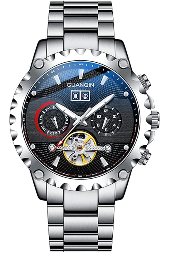 Skeleton Automatic Mechanical Men Wrist Watch Business Stainless Steel Sapphire Crystal Waterproof Self-Winding Clock Luminous Day Date Month