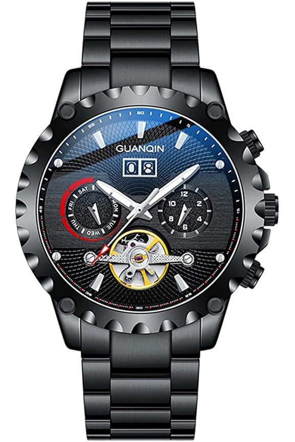 Skeleton Automatic Mechanical Men Wrist Watch Business Stainless Steel Sapphire Crystal Waterproof Self-Winding Clock Luminous Day Date Month