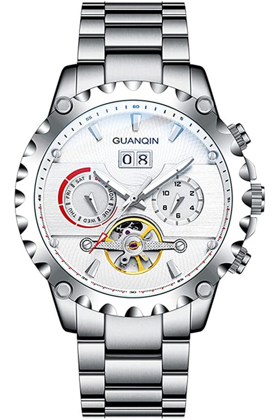 Skeleton Automatic Mechanical Men Wrist Watch Business Stainless Steel Sapphire Crystal Waterproof Self-Winding Clock Luminous Day Date Month