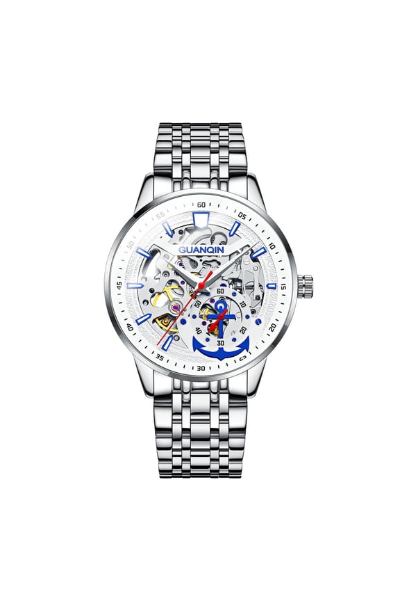 Skeleton Automatic Mechanical Men Wristwatch Business Stainless Steel Sapphire Crystal Waterproof Self-Winding Watch Luminous Chronograph