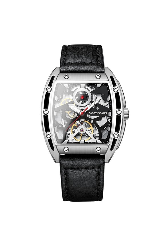 Skeleton Automatic Self-Wind Vintage Wristwatch Men Mechanical Business Wrist Watch 316 Stainless Steel Genuine Leather Sapphire Crystal Waterproof Clock Luminous Waterproof