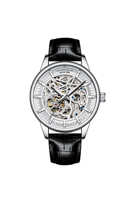 Skeleton Automatic Self-Winding Mechanical Movement Men Wrist Watch Business Stainless Steel Leather Sapphire Crystal Waterproof Clock Man Luminous