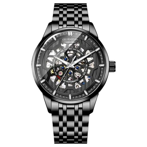 GUANQIN Skeleton Automatic Self-Winding Mechanical Movement Men Wrist Watch Business Stainless Steel Sapphire Crystal Waterproof Clock Man Luminous