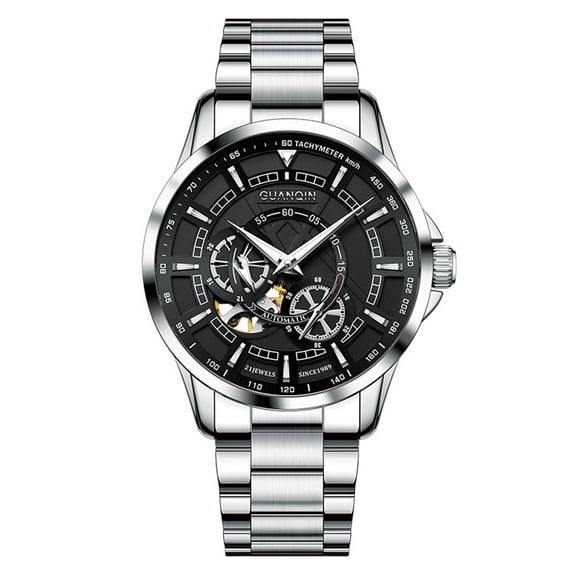 GUANQIN Skeleton Multifunctional Automatic Self-Winding Mechanical Men Wrist Watch Business Stainless Steel Sapphire Crystal Waterproof Clock Luminous Chronograph