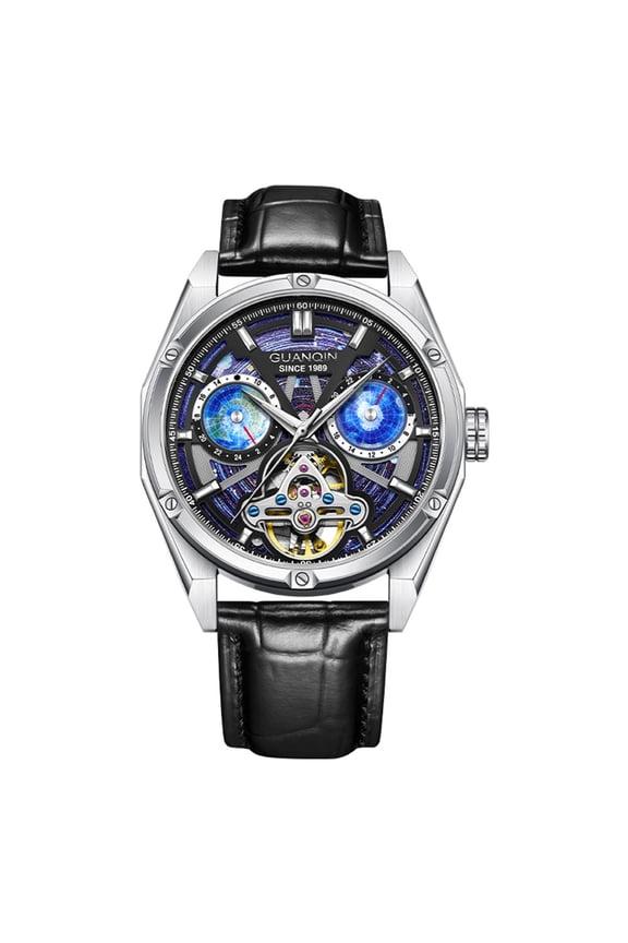 Skeleton Multifunctional Dial Japanese Automatic Self-Winding Mechanical Men Wrist Watch Business Rubber Leather Strap Sapphire Crystal Waterproof Clock Luminous