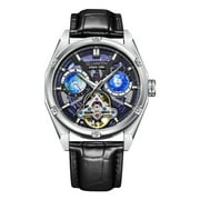 GUANQIN Skeleton Multifunctional Dial Japanese Automatic Self-Winding Mechanical Men Wrist Watch Business Rubber Leather Strap Sapphire Crystal Waterproof Clock Luminous