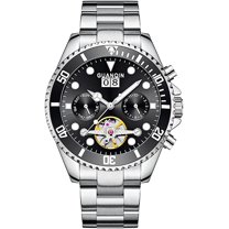 GUANQIN Skeleton Tourbillon Multifunctional Automatic Self-Winding Mechanical Men Wrist Watch Business Stainless Steel Sapphire Crystal Waterproof Clock Luminous Day Date