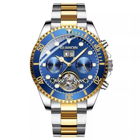 GUANQIN Skeleton Tourbillon Multifunctional Automatic Self-Winding Mechanical Men Wrist Watch Business Stainless Steel Sapphire Crystal Waterproof Clock Luminous Day Date