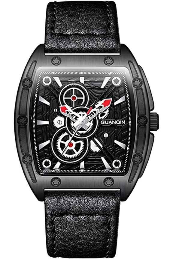 Tonneau Skeleton Cool Gear Watch Men's Sports Analog Leather Band Wristwatch Fashionable Waterproof Quartz Casual Fashion