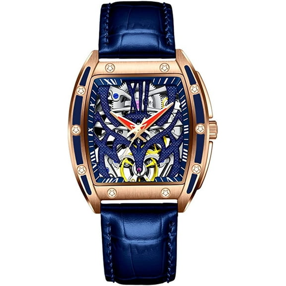 GUANQIN Tonneau Skeleton Tourbillon Automatic Mechanical Men Wrist Watch Business Classic Dress Stainless Steel Leather Sapphire Crystal Waterproof Self-Winding Clock