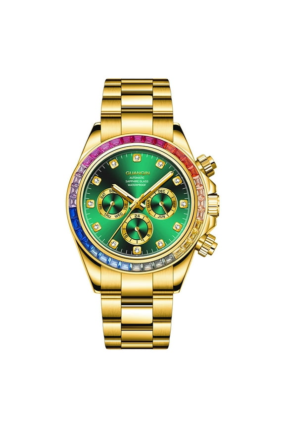 Vintage Diamond Dial Japanese Automatic Self-Winding Mechanical Men Wrist Watch Business Stainless Steel Sapphire Crystal Waterproof Clock Luminous Week Month