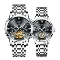 GUANQIN Vintage Skeleton Diamond Automatic Self-Winding Moon Phase Women Men Couple Mechanical Business Wrist Watch Steel Sapphire Crystal Waterproof Clock Luminous