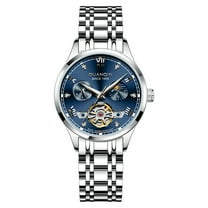 GUANQIN Vintage Skeleton Diamond Dial Automatic Self-Winding Moon Phase Women Mechanical Business Wrist Watch Steel Genuine Leather Sapphire Crystal Waterproof Clock Luminous