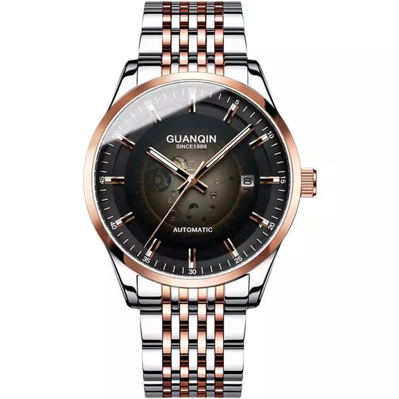 GUANQIN Vintage Stainless Steel Wrist Watch Men Sapphire Crystal Japanese MIYOTA Automatic Self-Winding Mechanical Movement Business Wristwatch Man Waterproof Calendar Week Luminous Stylish Clock