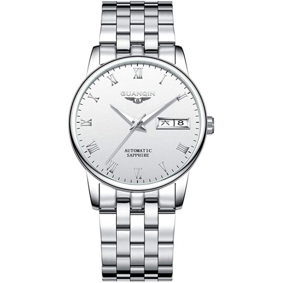 GUANQIN Women Date Day Vintage Clock Automatic Self Winding Stylish Wrist Watch with Stainless Steel or Genuine Leather Band Luminous Sapphire Crystal Mirror