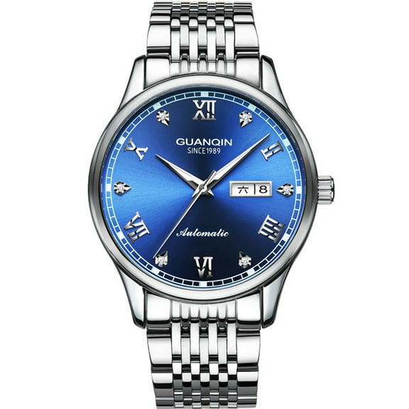 GUANQIN Women Men Couple Calendar Rhinestone Vintage Analog Automatic Self-Winding Mechanical Wrist Watch Stainless Steel Sapphire Crystal Waterproof Luminous Business Clock