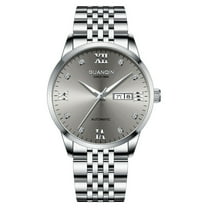 GUANQIN Women Men Couple Calendar Week Rhinestone Vintage Analog Automatic Self-Winding Mechanical Wrist Watch Stainless Steel Sapphire Crystal Waterproof Luminous Business Clock