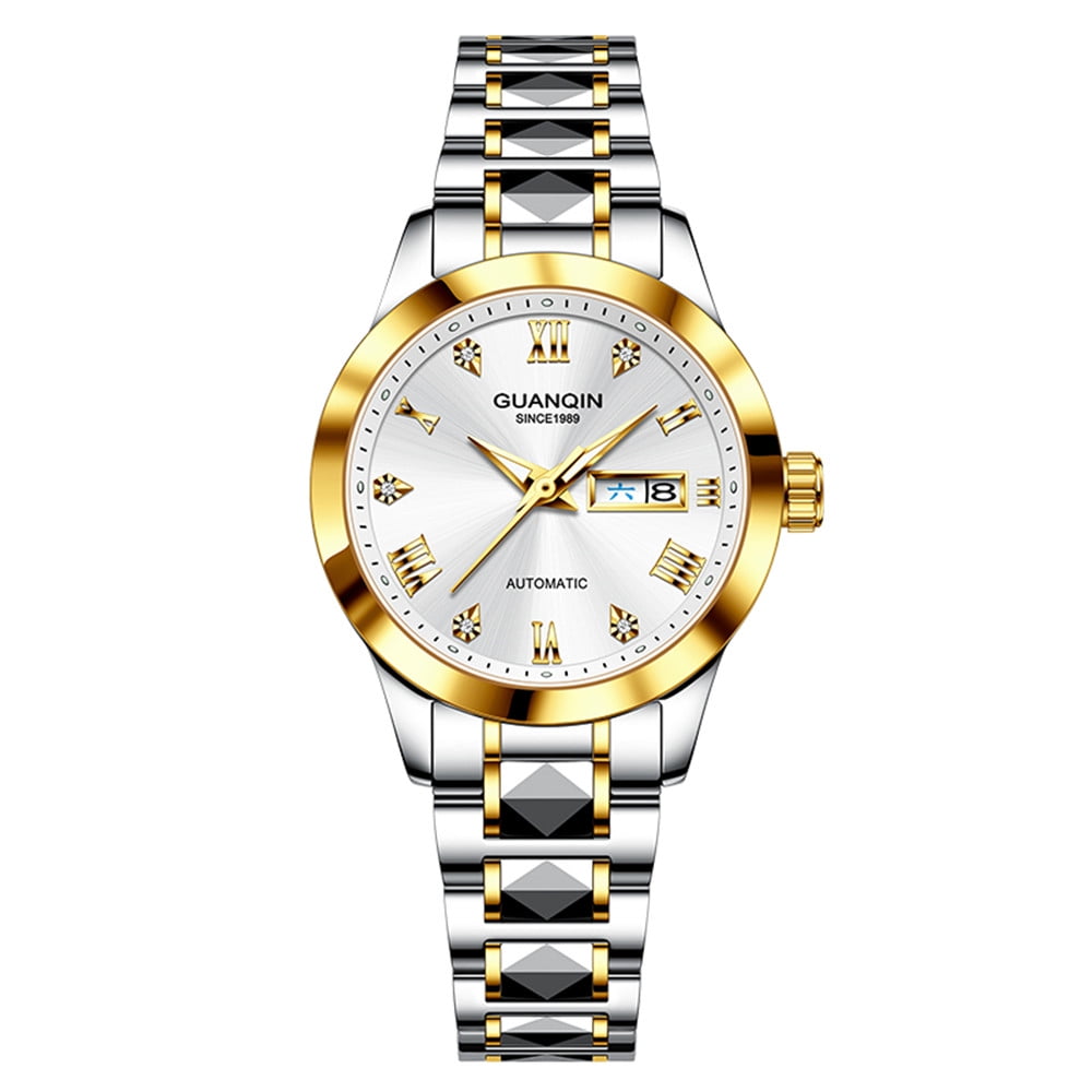GUANQIN Women Men Couple Lovers Day Date Vintage Wristwatch Analog Japanese MIYOTA Automatic Self-Winding Mechanical Sapphire Crystal Wrist Watch Stainless Steel Luminous Waterproof Business Clock