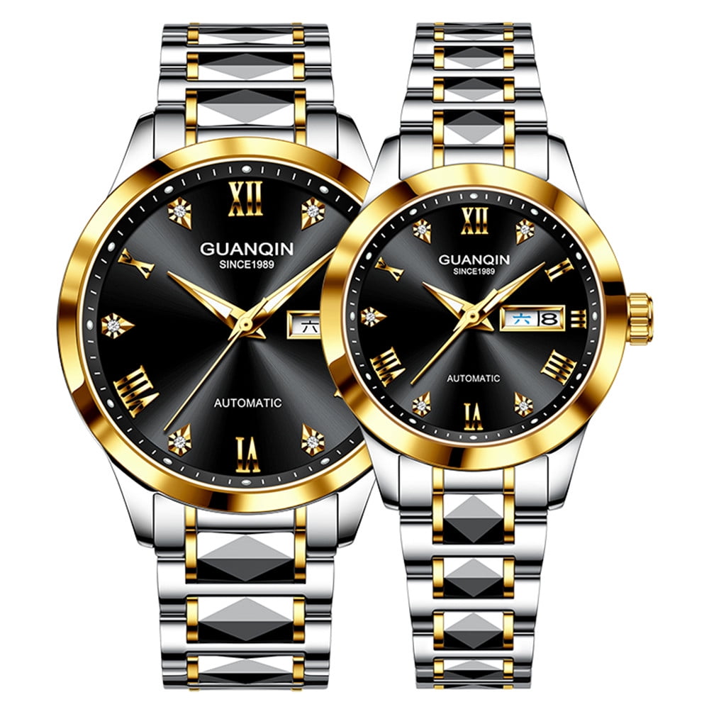 GUANQIN Women Men Couple Lovers Day Date Vintage Wristwatch Analog Japanese MIYOTA Automatic Self-Winding Mechanical Sapphire Crystal Wrist Watch Stainless Steel Luminous Waterproof Business Clock