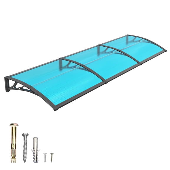 GUANSU-CN Polycarbonate Awning (ABS Frame) - Blue Panel with Black Bracket, 40 inch x 120 inch, UV/Rain Protection for Windows & Doors