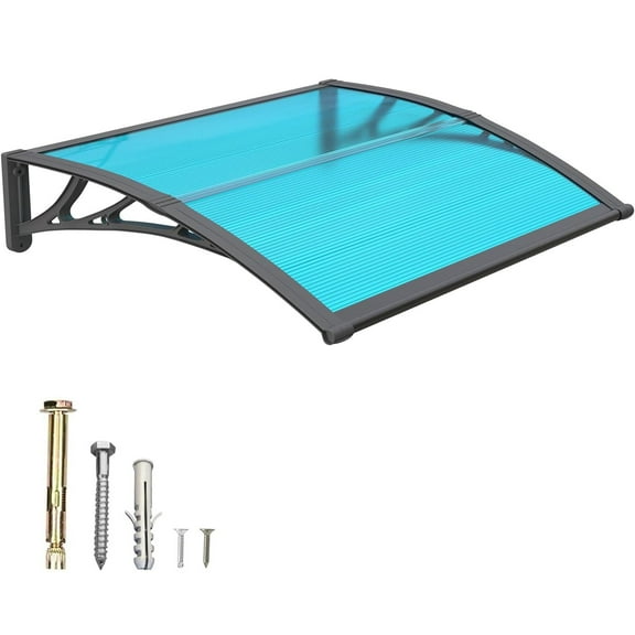 GUANSU-CN Polycarbonate Window Door Awning Canopy Blue with Black Bracket 40 Inch x 48 Inch