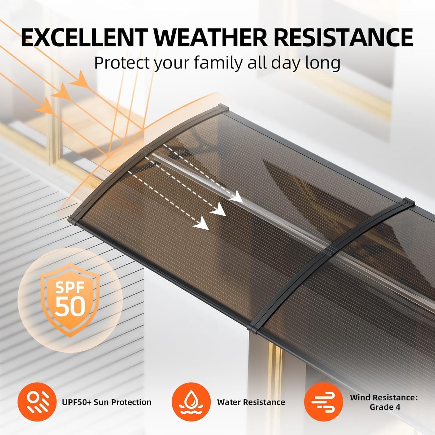 GUANSU-CN Polycarbonate Window Door Awning Canopy Brown with Black ...