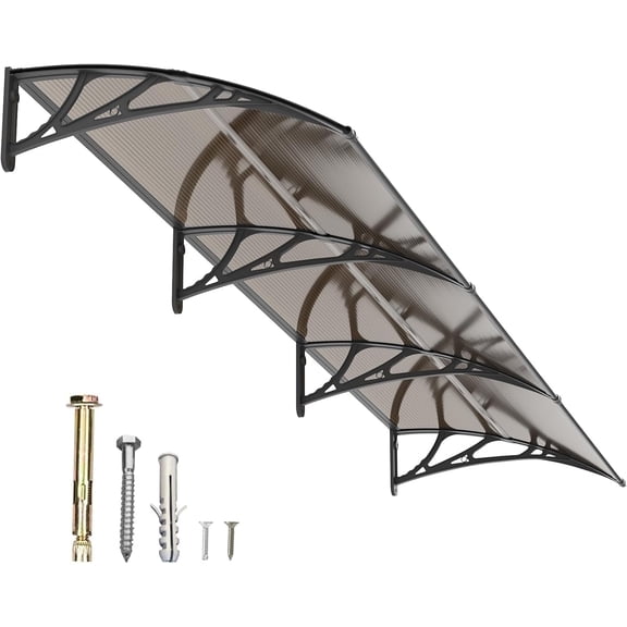 GUANSU-CN Polycarbonate Awning (ABS Frame) - Brown Panel with Black Bracket, 32 inch x 120 inch, UV/Rain Protection for Windows & Doors