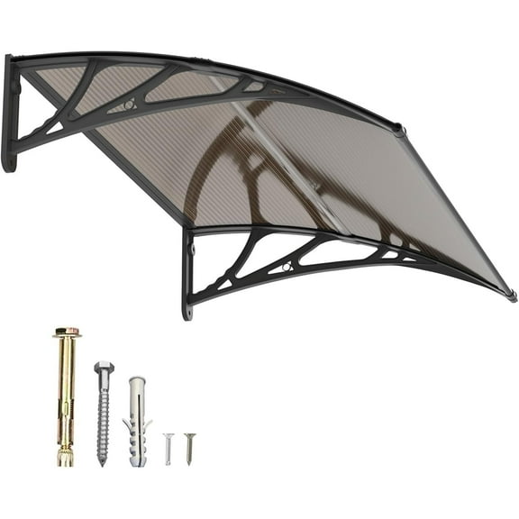 GUANSU-CN Polycarbonate Window Door Awning Canopy Brown with Black Bracket 32 Inch x 48 Inch